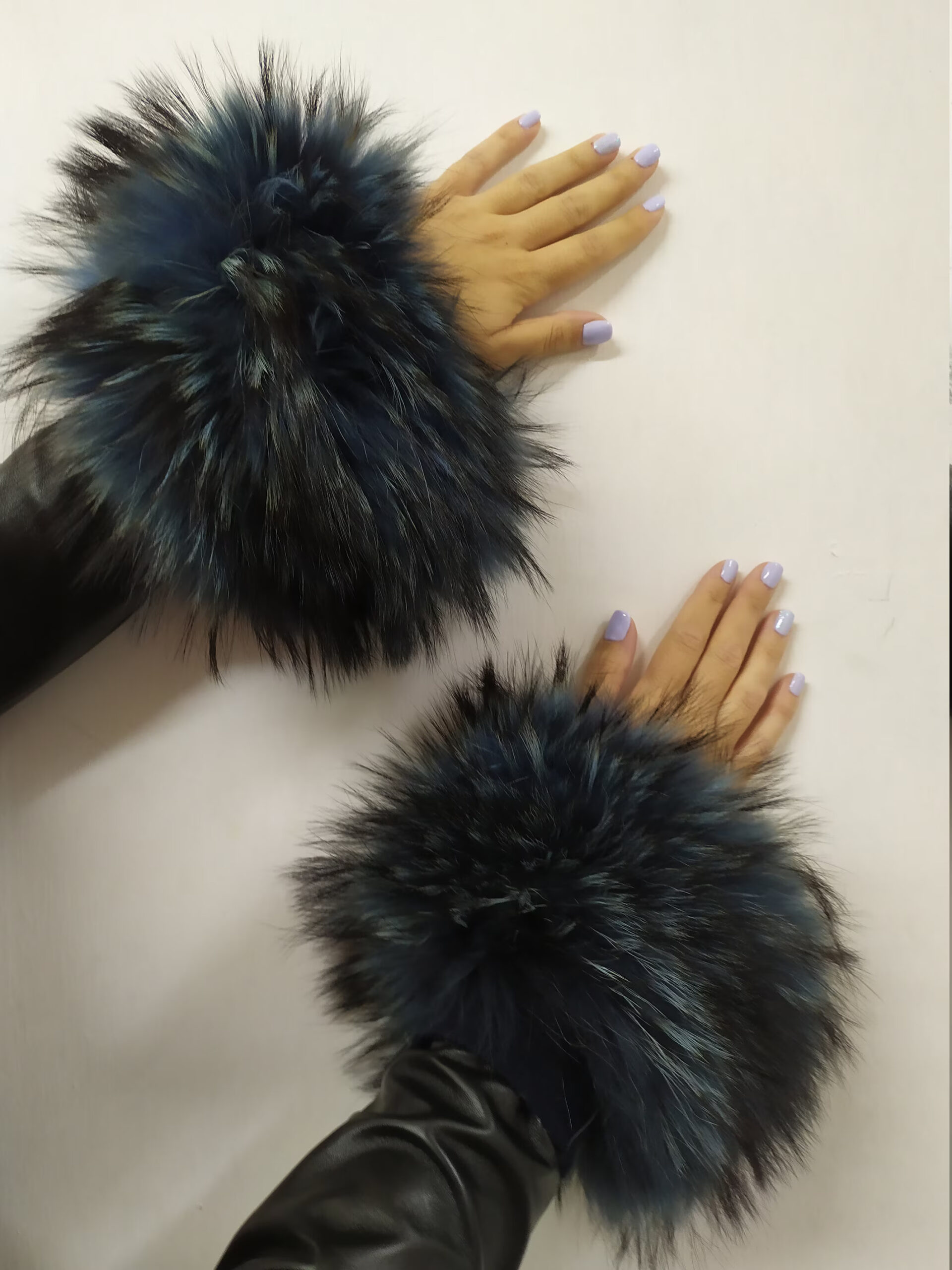 Real Fur Blue Finn Raccoon cuffs with elastic on top/ Winter accessories - Image 3