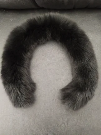 Real Fox Fur Hood Trim: Black Fur Scarf Collar (73cm)
