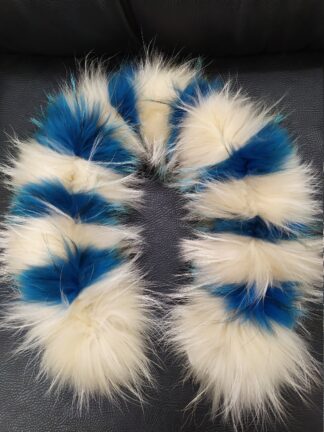 Blue & Ecru Finn Raccoon Fur Hood Trim: 73cm Fur Scarf