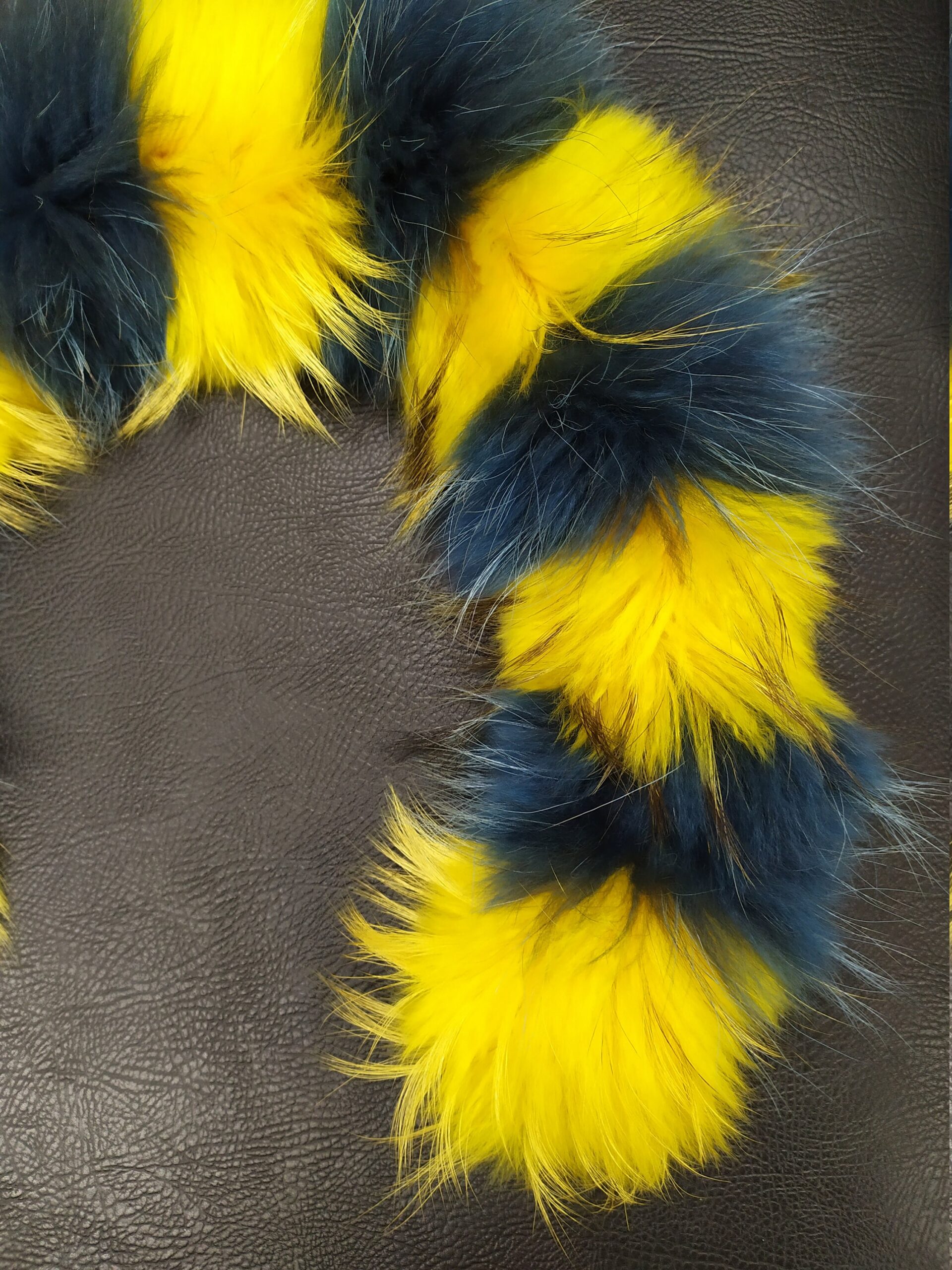 Finn Raccoon Fur Hood Trim: Yellow & Blue Fur Scarf (73cm) - Image 5