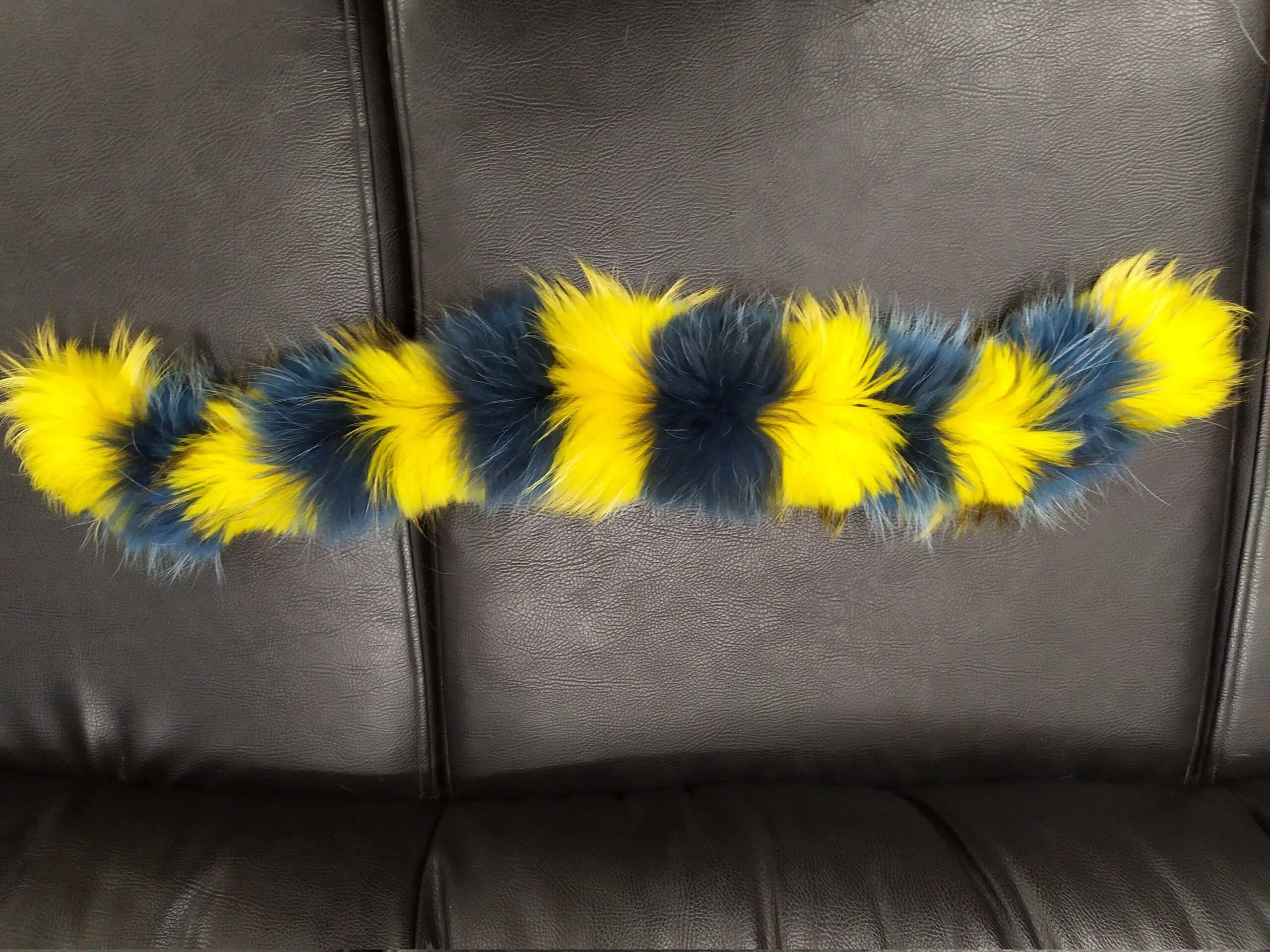 Finn Raccoon Fur Hood Trim: Yellow & Blue Fur Scarf (73cm) - Image 6