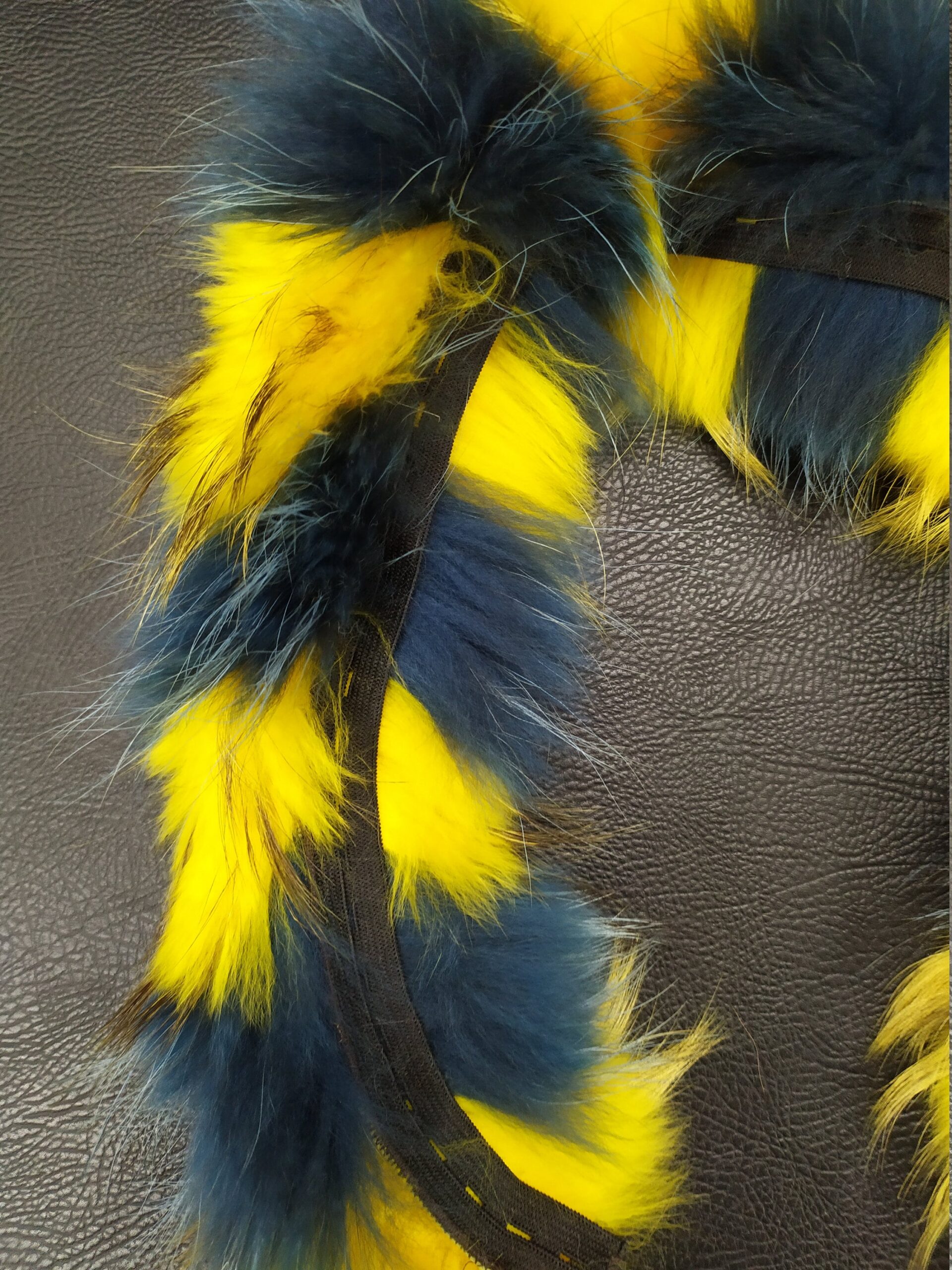 Finn Raccoon Fur Hood Trim: Yellow & Blue Fur Scarf (73cm) - Image 4