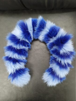 Blue & Cyan Fox Fur Hood Trim: Sew-On Fur Scarf (73cm)