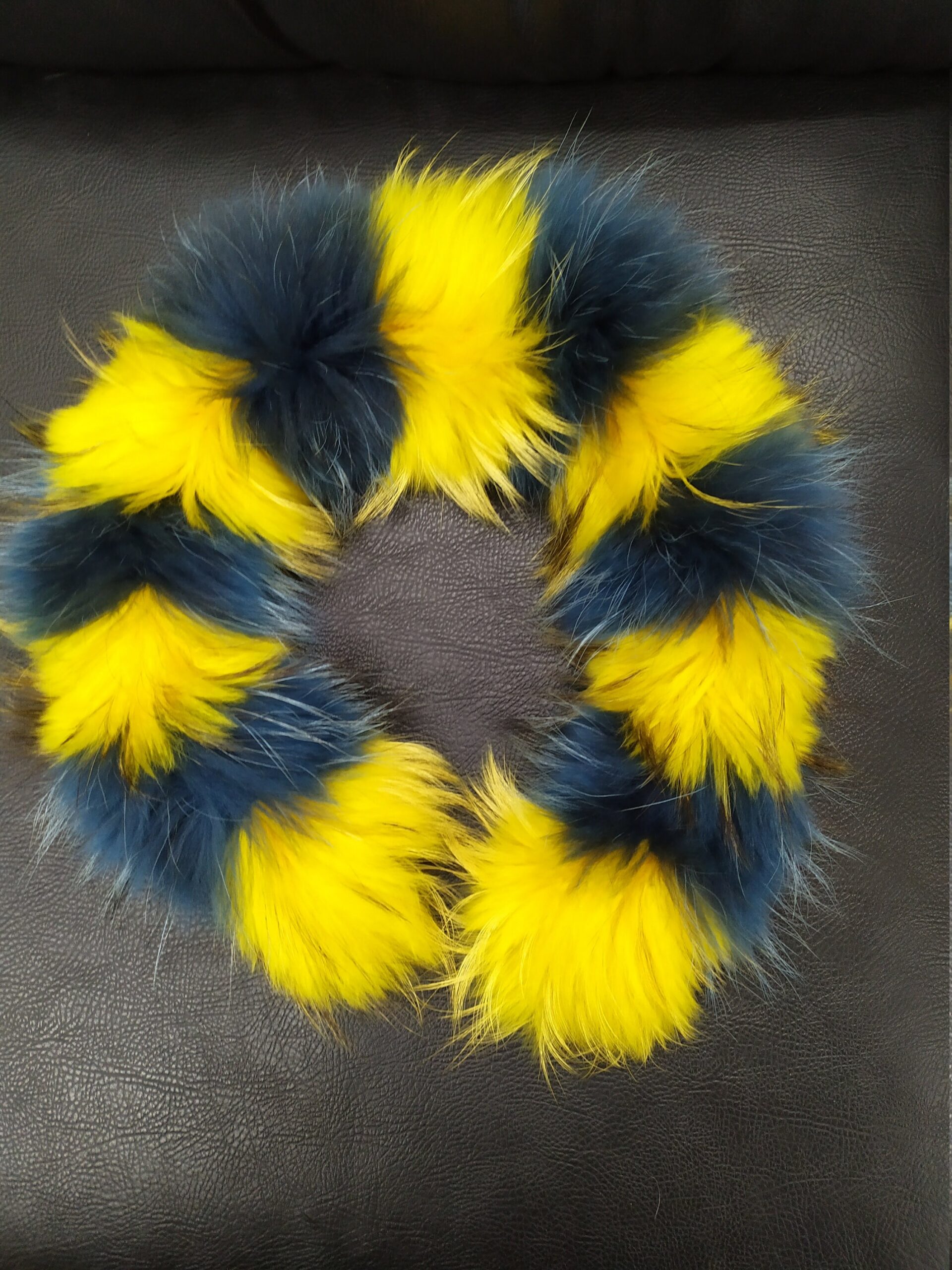 Finn Raccoon Fur Hood Trim: Yellow & Blue Fur Scarf (73cm) - Image 2
