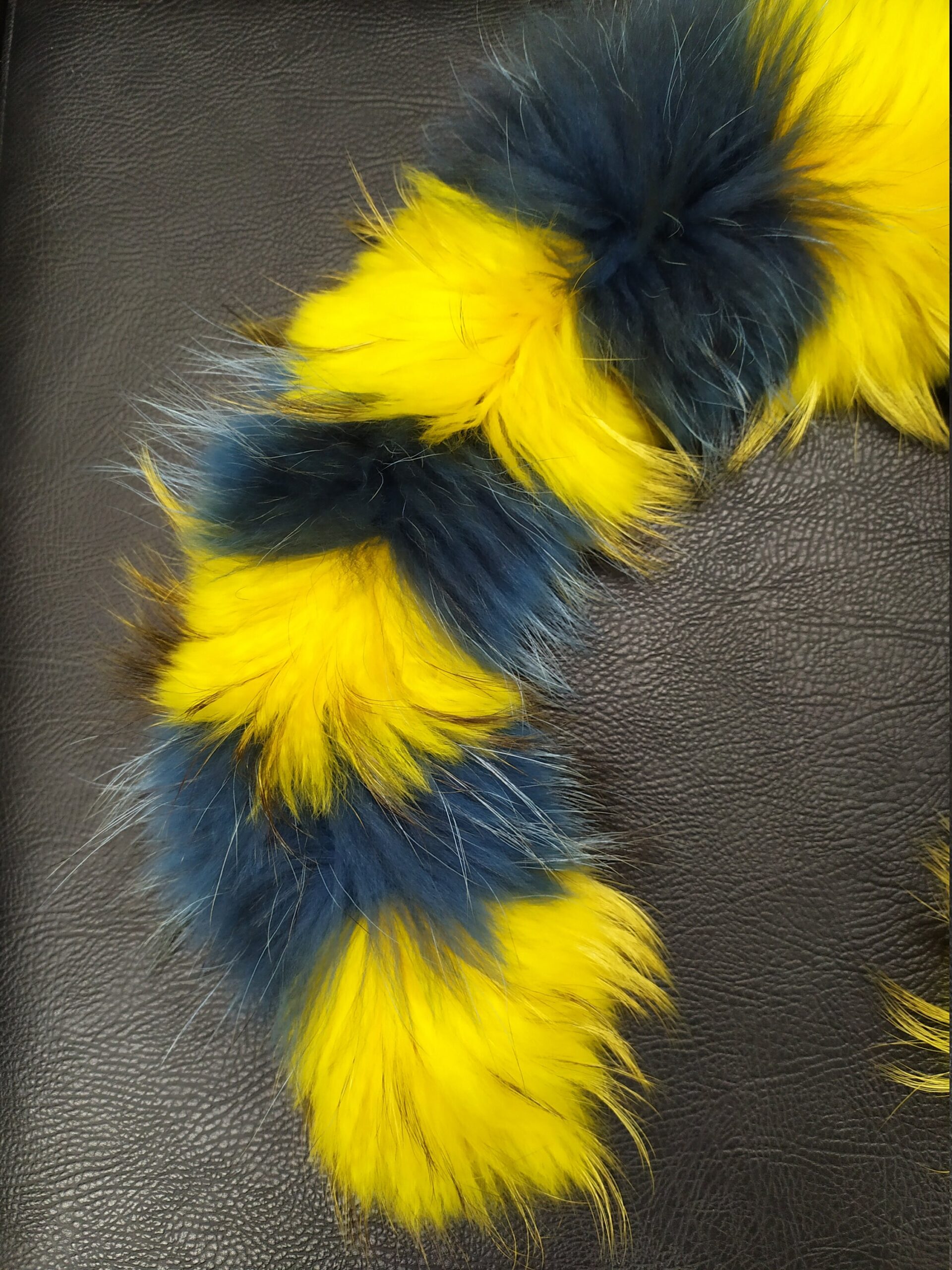 Finn Raccoon Fur Hood Trim: Yellow & Blue Fur Scarf (73cm) - Image 3