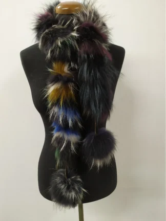 Fur finn Raccoon multicolor pon pon design scarf fluffy and thick quality.