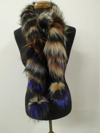 Fur finn Raccoon multicolor pon pon design scarf fluffy and thick quality.