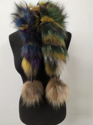 Fur finn Raccoon multicolor pon pon design scarf fluffy and thick quality.