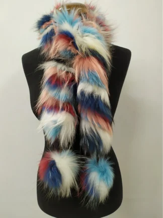 Fur finn Raccoon multicolor pon pon design scarf fluffy and thick quality.