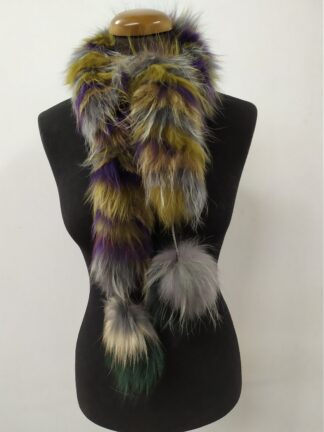 Fur finn Raccoon multicolor pon pon design scarf fluffy and thick quality.