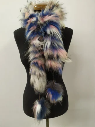 Fur finn Raccoon multicolor pon pon design scarf fluffy and thick quality.