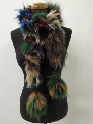 Fur finn Raccoon multicolor pon pon design scarf fluffy and thick quality.