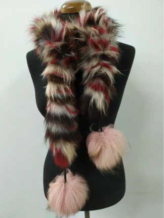 Fur finn Raccoon multicolor pon pon design scarf fluffy and thick quality.