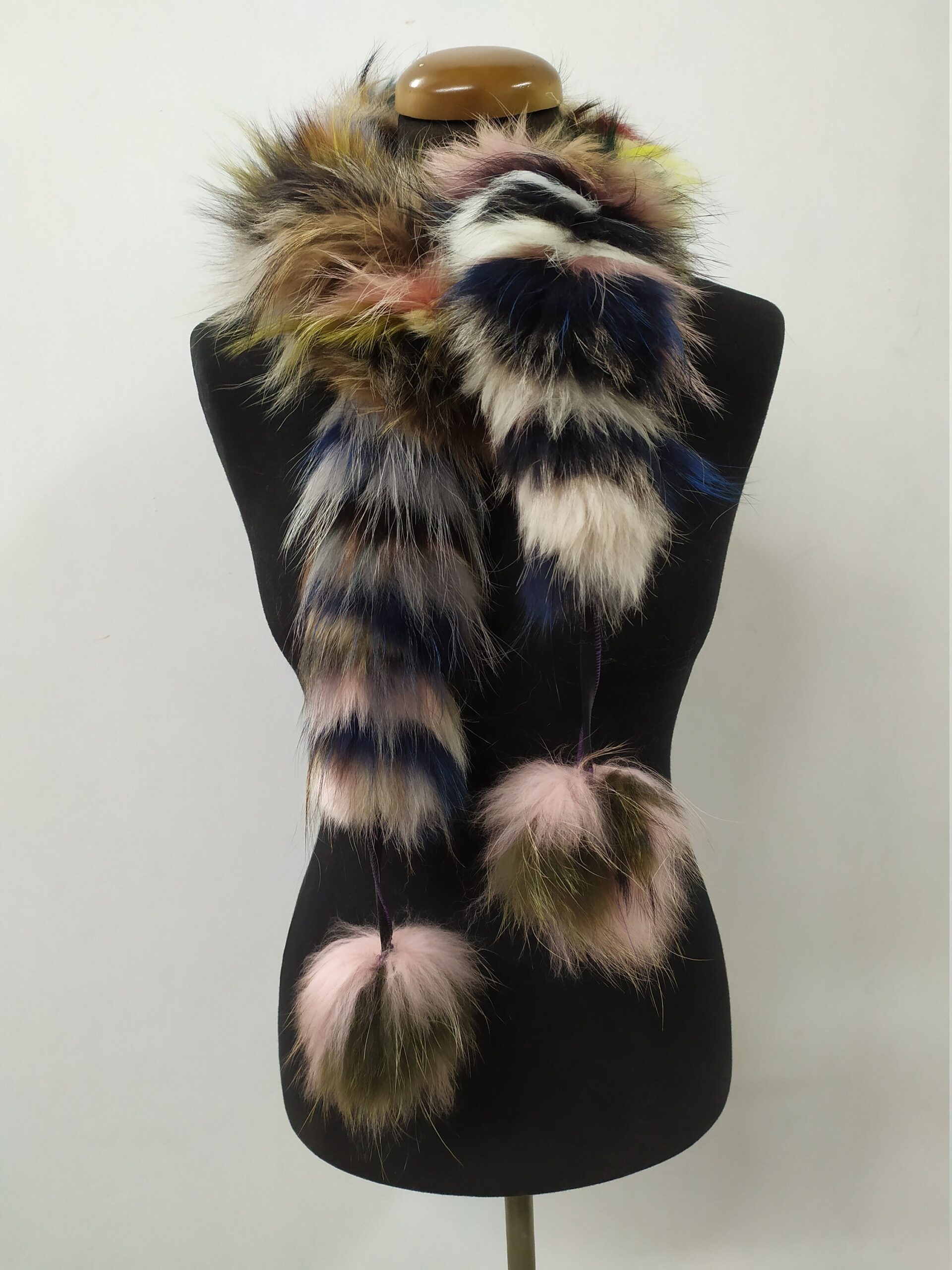 Fur finn Raccoon multicolor pon pon design scarf fluffy and thick quality.