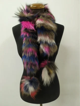 Fur finn Raccoon multicolor pon pon design scarf fluffy and thick quality.