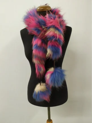 Fur finn Raccoon multicolor pon pon design scarf fluffy and thick quality.