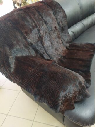 Real Rabbit fur cut with a pattern blanket throw black & brown, Home warmer