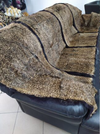 Real Rabbit fur lightly shorn blanket throw leopar & black, Home warmer