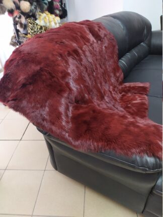 Real Rabbit fur blanket throw bordo, Home warmer