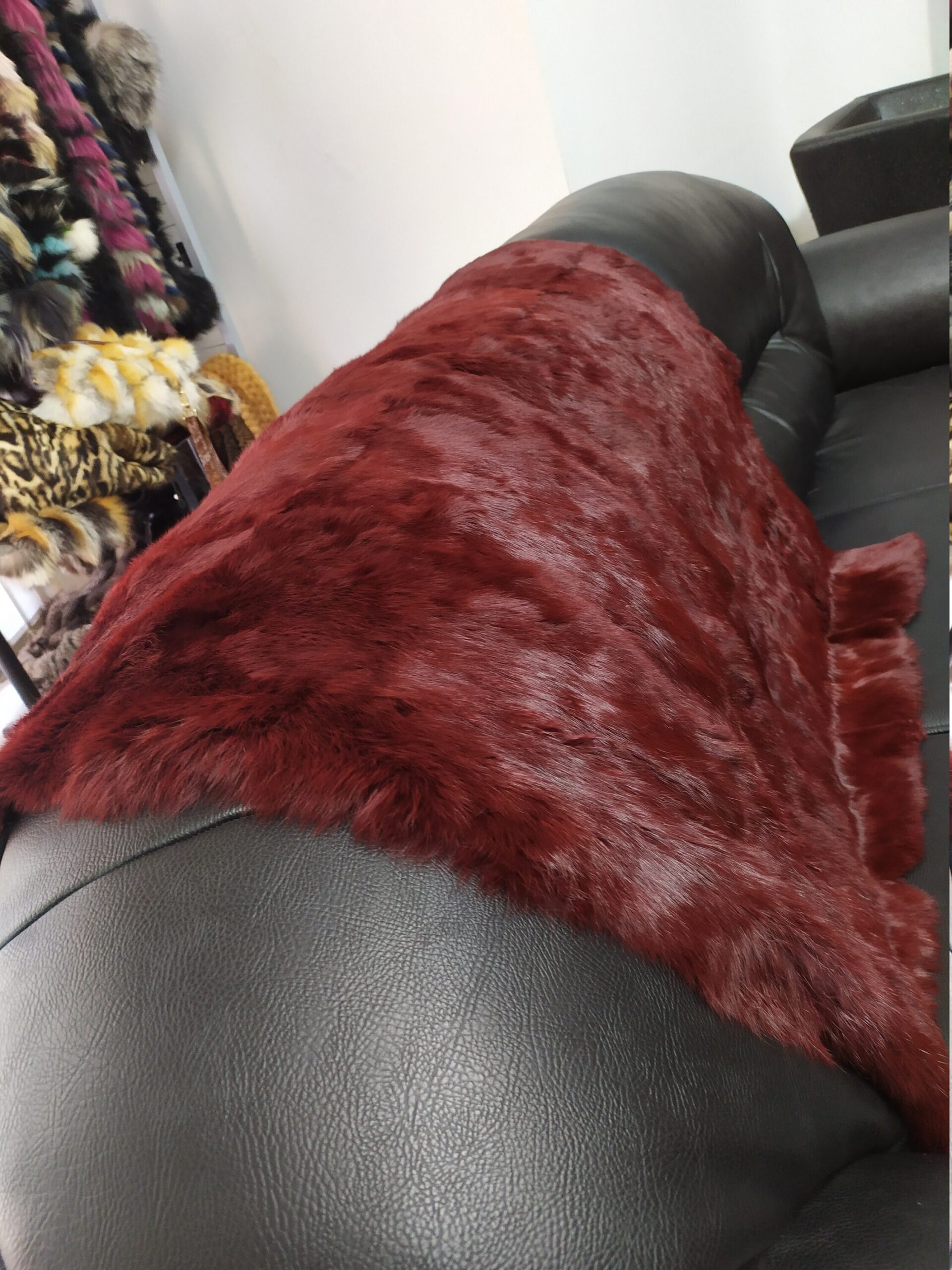 Real Rabbit fur blanket throw bordo, Home warmer - Image 2