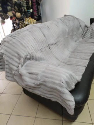 Real Rabbit fur shorn with patterns blanket throw light gray, Home warmer