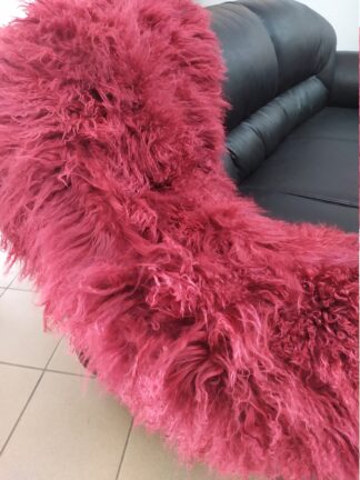 Real Mongolian Lamb fur blanket throw, red colour, Home warmer