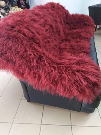 Real Mongolian Lamb fur blanket throw, red colour, Home warmer