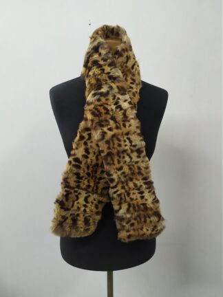 Fur rabbit long scarf leopar colour, winter warm accessories.