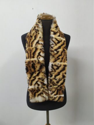 Fur rabbit long scarf leopar color, winter warm accessories.