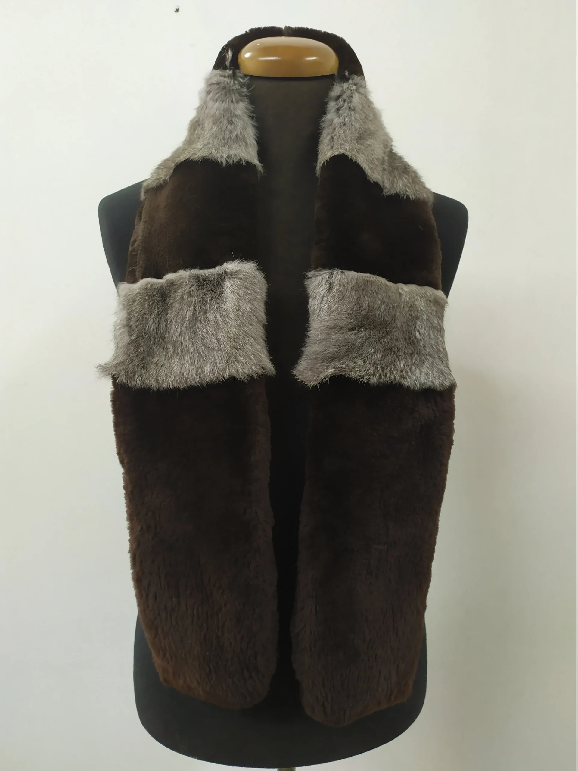 Fur rabbit and Castor long scarf brown & gray colour, winter warm accessories.
