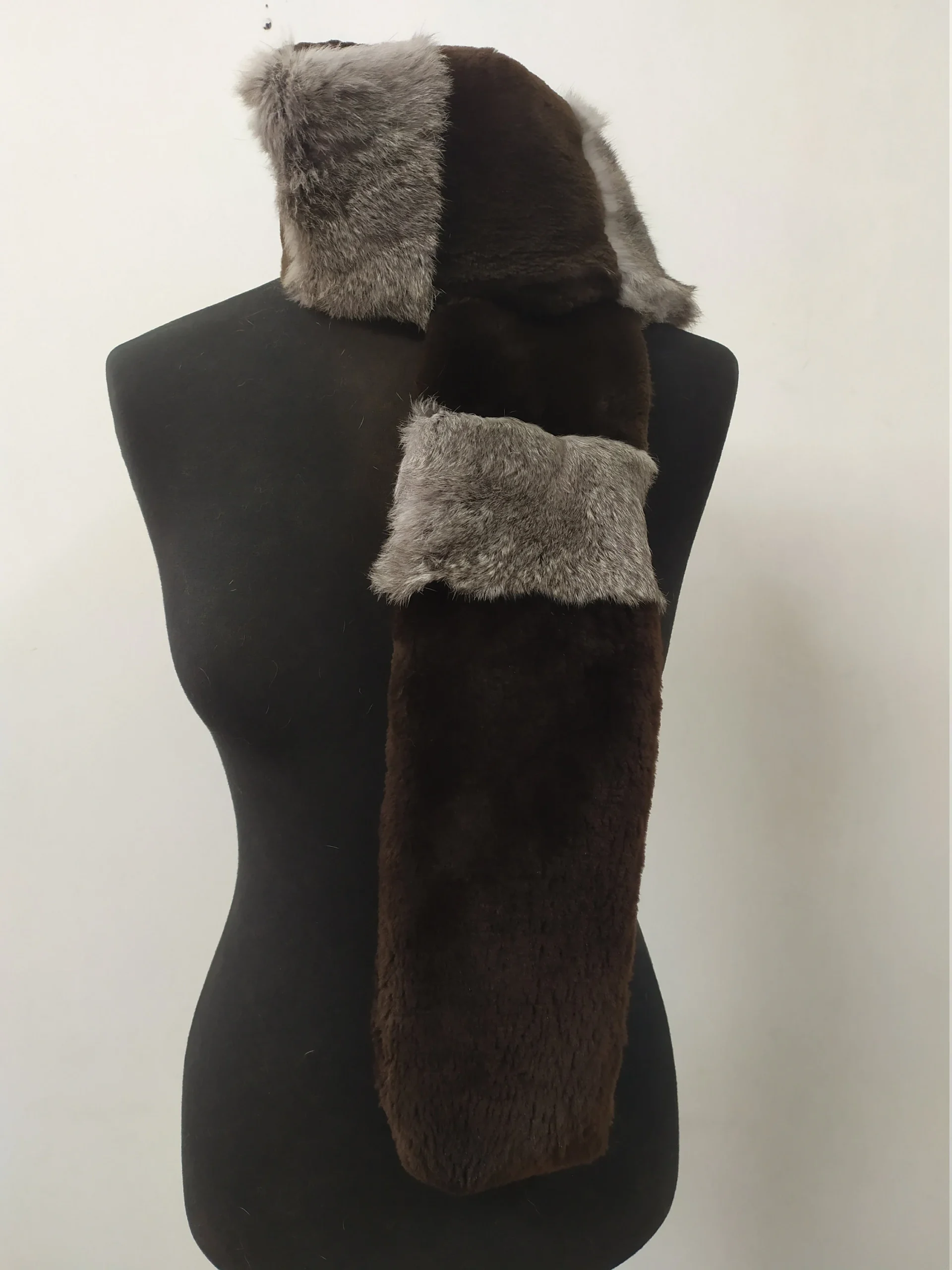 Fur rabbit and Castor long scarf brown & gray colour, winter warm accessories. - Image 3