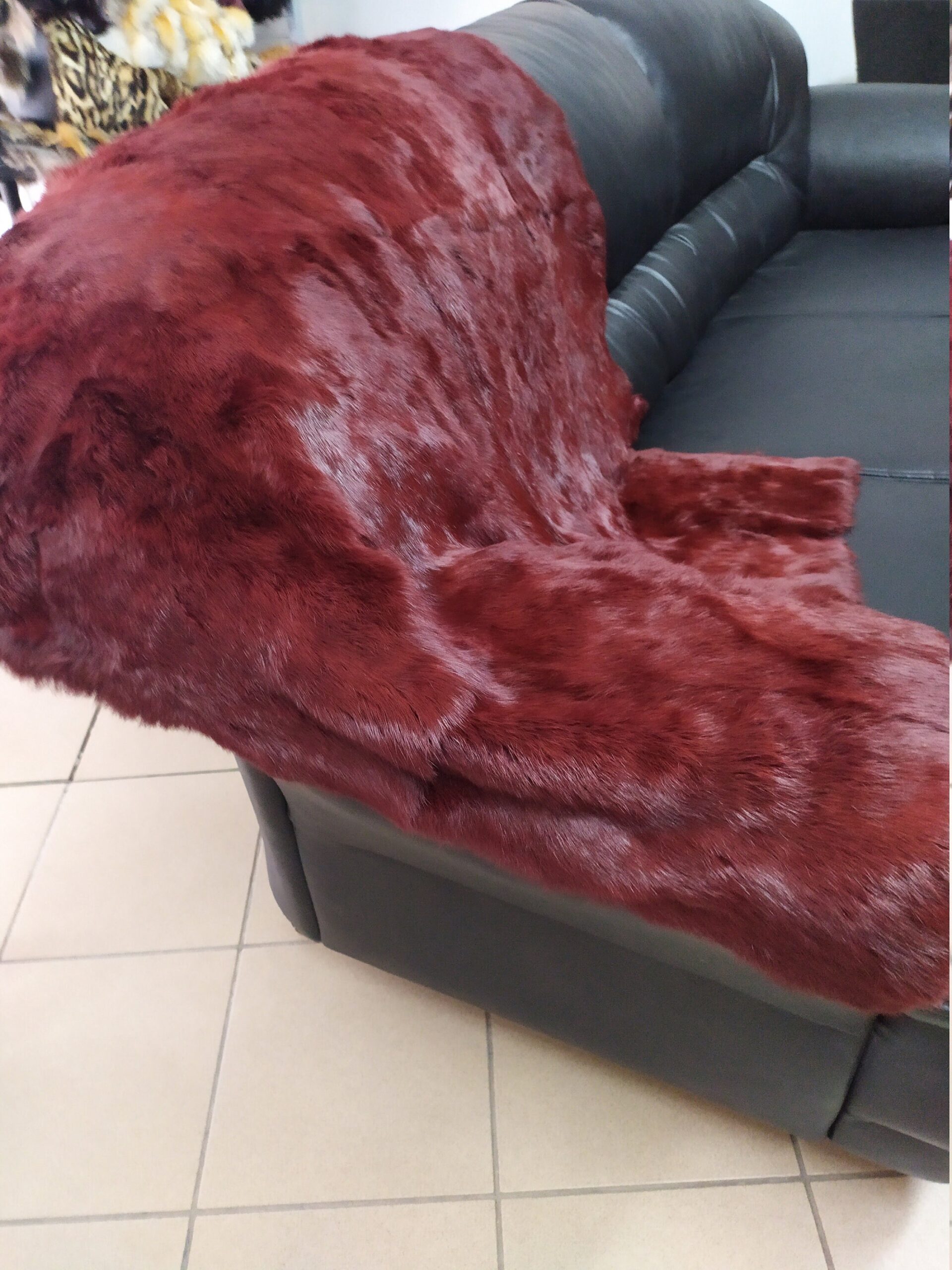Real Rabbit fur blanket throw bordo, Home warmer - Image 4
