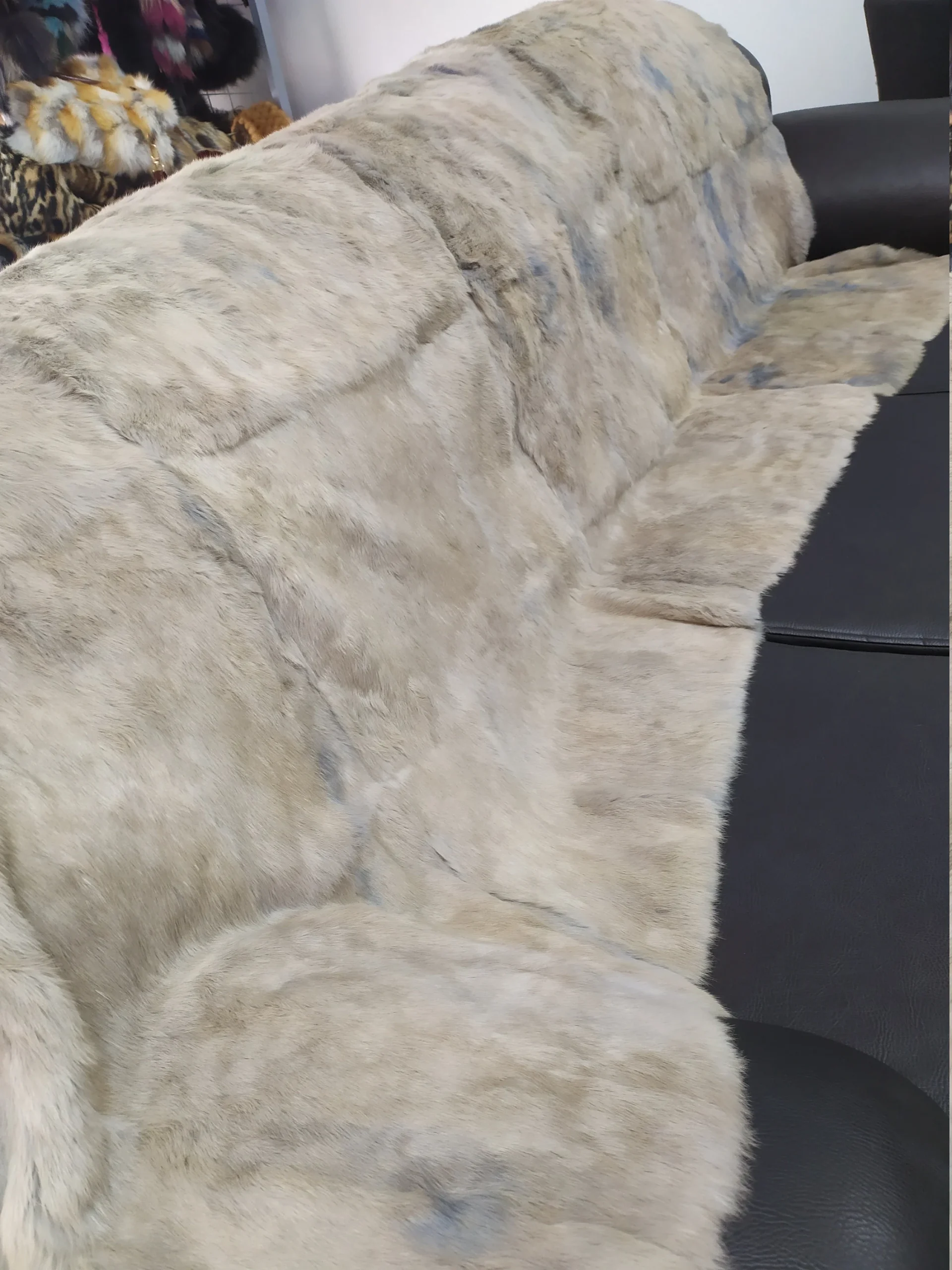 Real Rabbit fur blanket throw light gray & blue highlights, Home warmer - Image 5