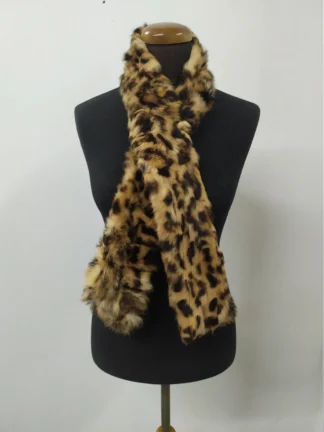 Fur rabbit long scarf leopar colour, winter warm accessories.