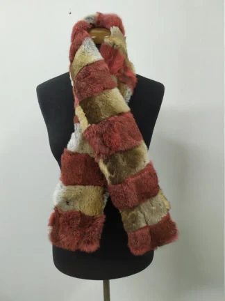 Fur rabbit long scarf multicolour, winter warm accessories.