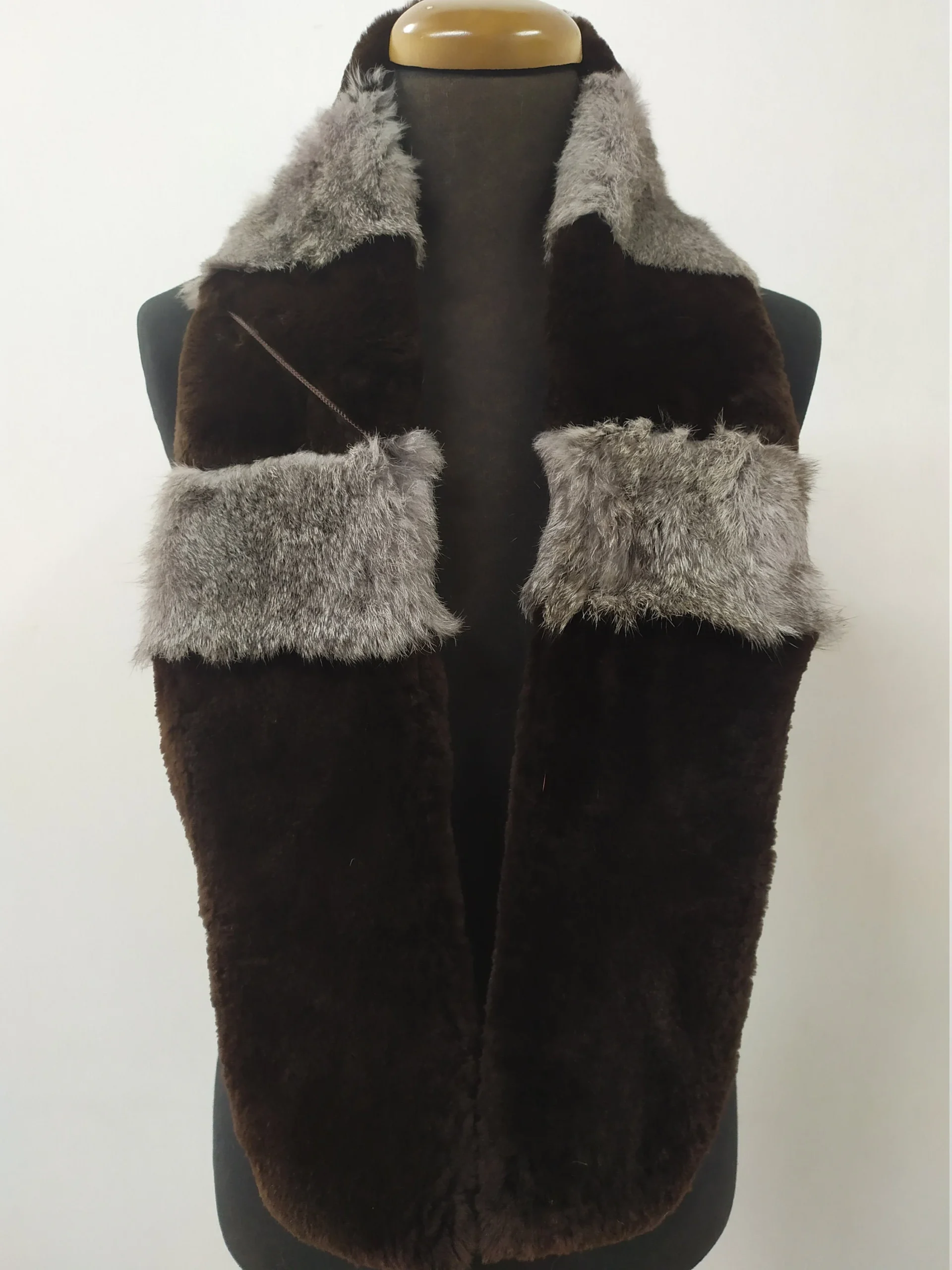Fur rabbit and Castor long scarf brown & gray colour, winter warm accessories. - Image 2