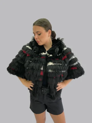 Real Fur Hooded Cape: Finn Raccoon & Rex Rabbit Poncho
