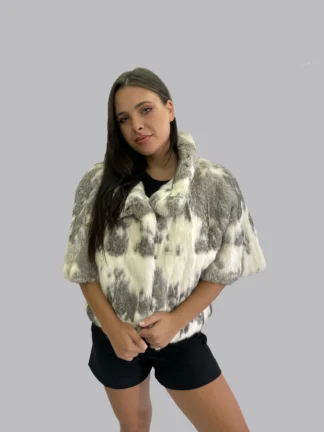 Real Fur white & gray Rabbit Cape poncho, warm garment