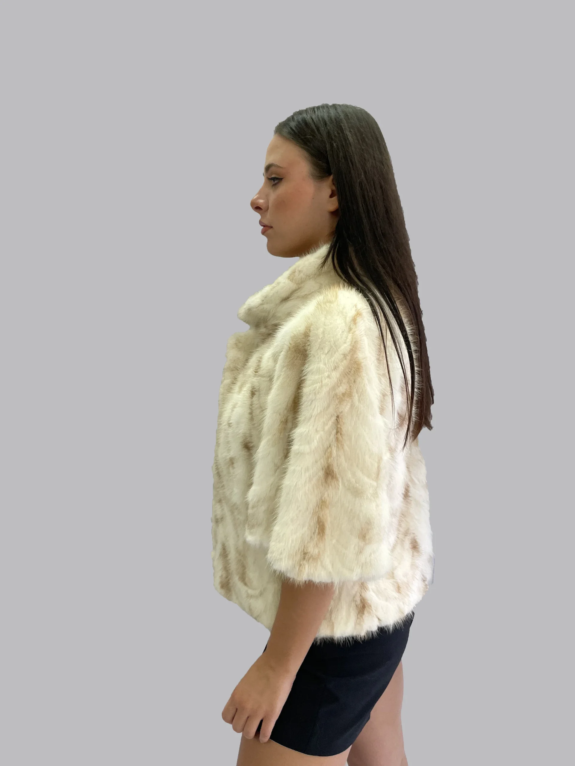 Real Fur yellow & black Mink Cape poncho, warm garment - Image 4