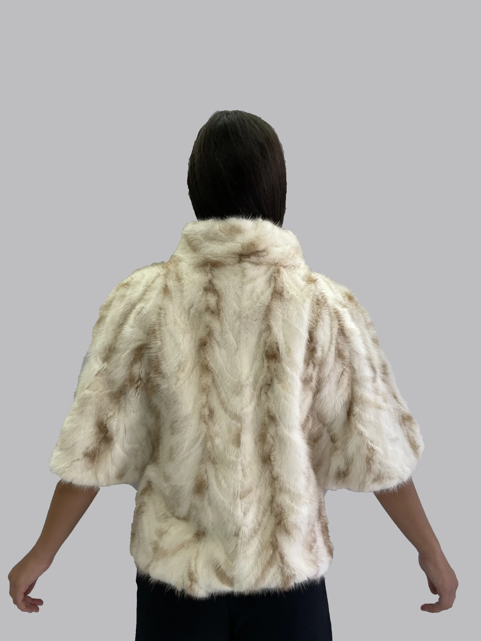 Real Fur yellow & black Mink Cape poncho, warm garment - Image 5