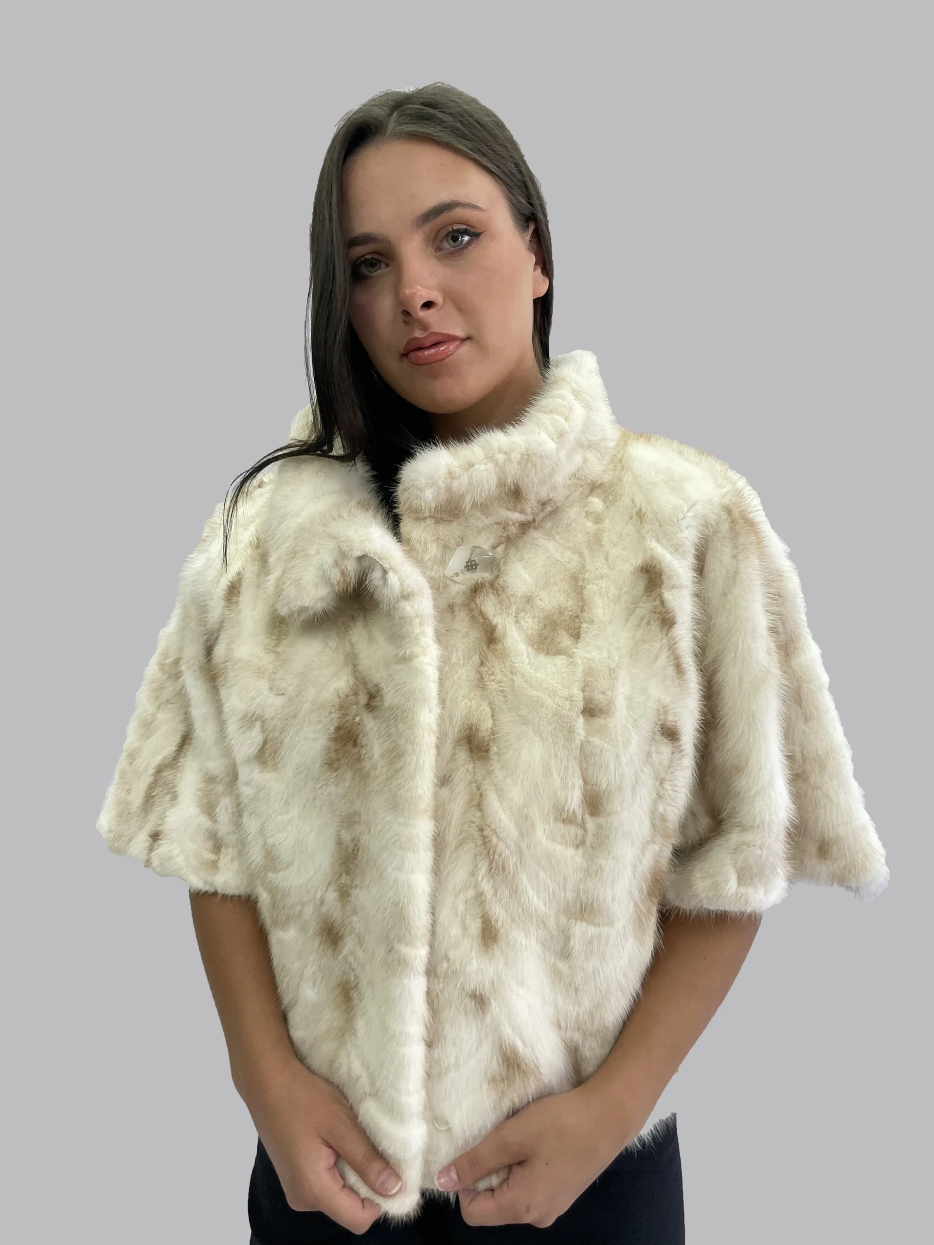 Real Fur yellow & black Mink Cape poncho, warm garment - Image 2