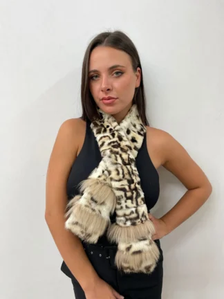 Fur rabbit and fin raccoon long scarf leopar colour, winter warm accessories.