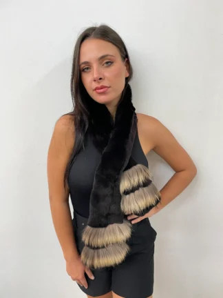 Rex Rabbit & Fin Raccoon Fur Scarf - Dark Brown Winter Accessory