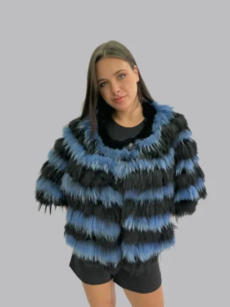 Real Fur black & blue Finn raccoon with Rex Rabbit Cape poncho, warm garment
