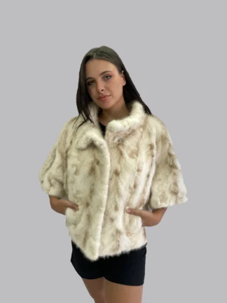 Real Fur yellow & black Mink Cape poncho, warm garment