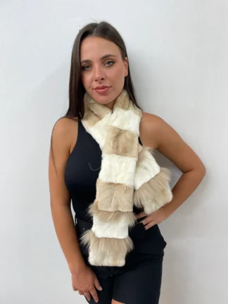 Rex Rabbit & Raccoon Fur Scarf - Ecru Beige Long Scarf