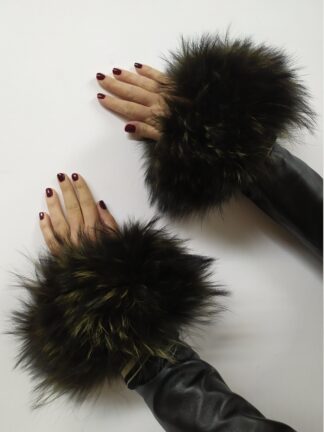 Real Fur Green Finn Raccoon cuffs with elastic on top/ Winter accessories