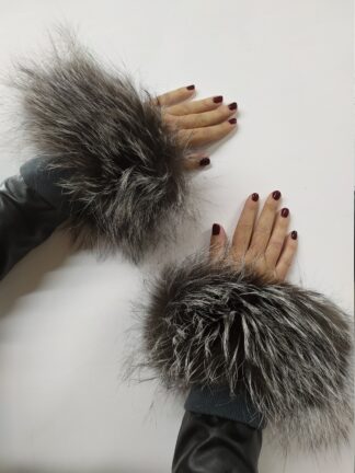 Real Fur Silver Fox cuffs with elastic on top/ Winter accessories