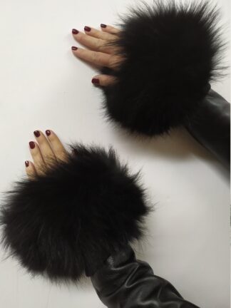 Real Fur Black Finn Raccoon cuffs with elastic on top/ Winter accessories