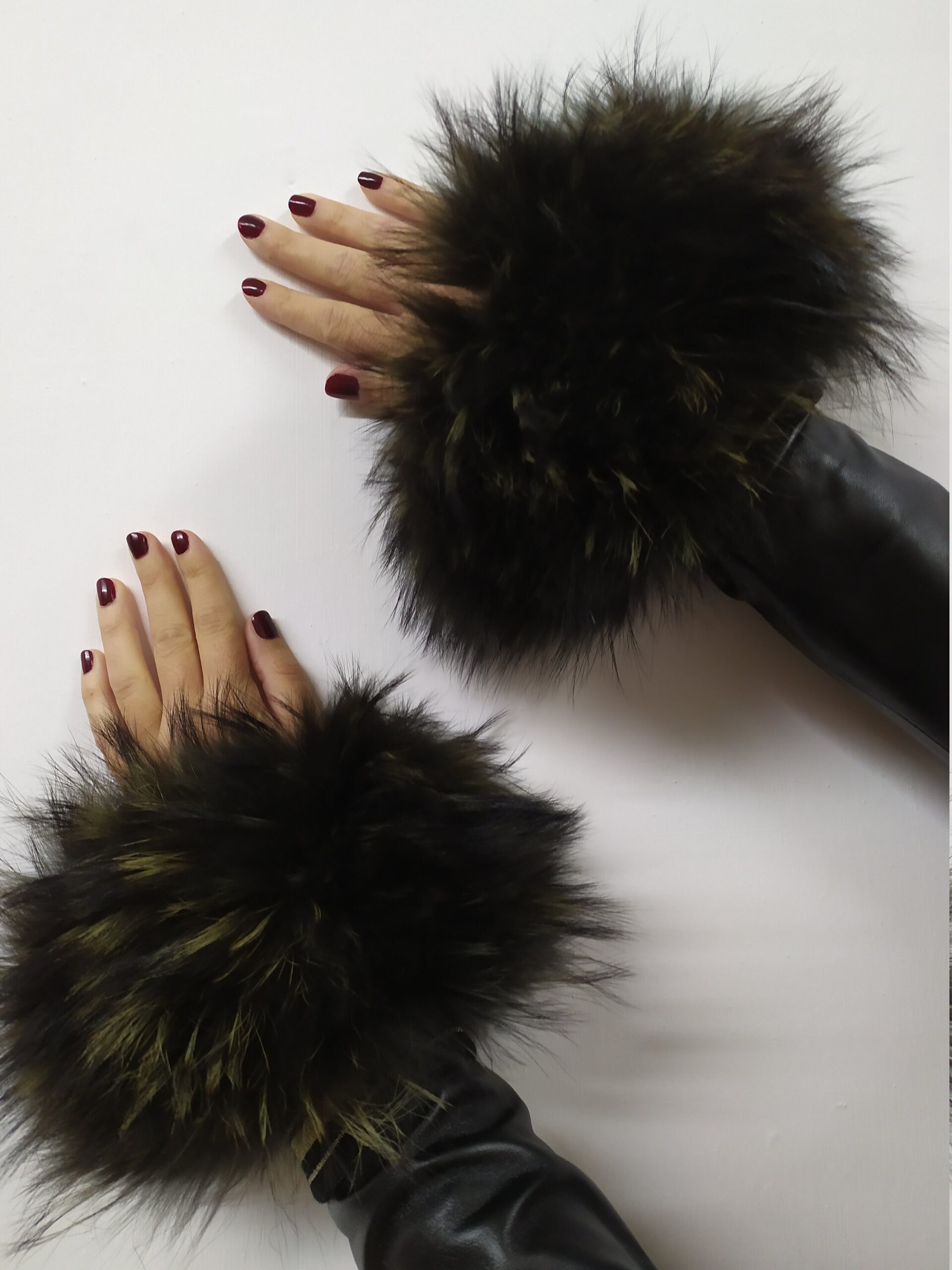 Real Fur Green Finn Raccoon cuffs with elastic on top/ Winter accessories - Image 3